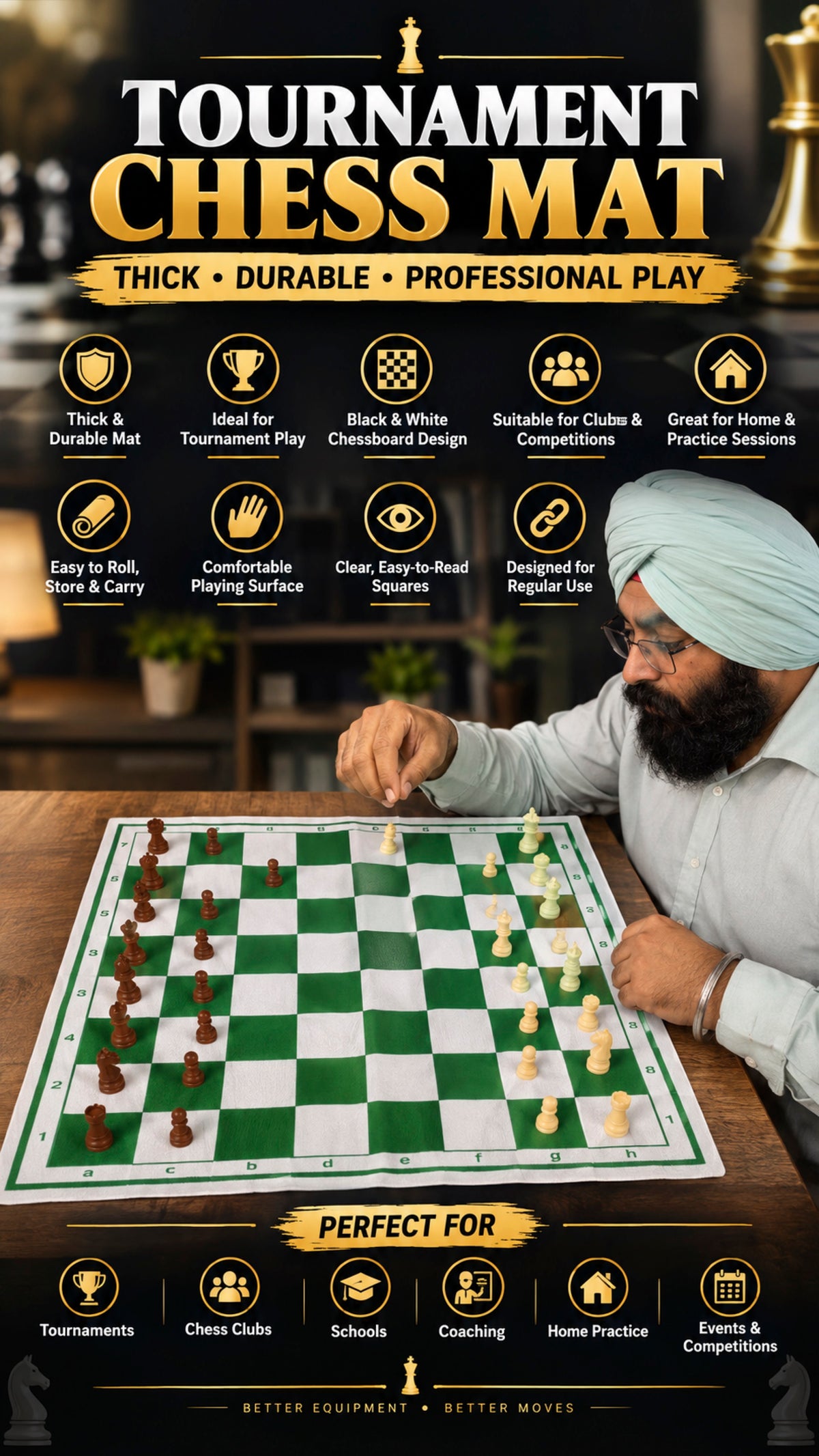 TOURNAMENT CHESS MAT+CHESS COINS