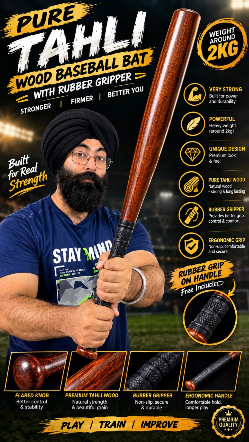 PURE TAHLI BASEBALL BAT WITH GRIPPER