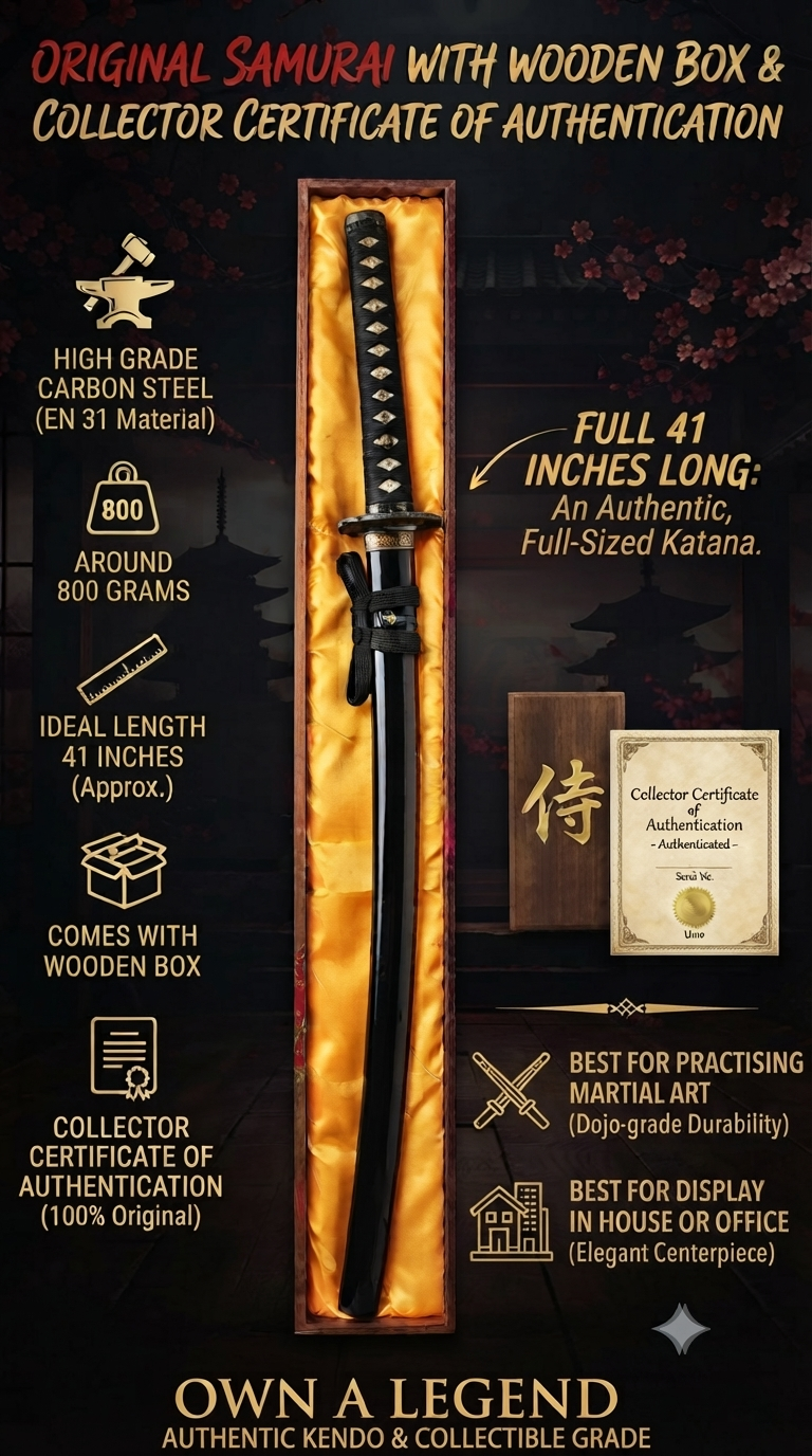 ORIGINAL SAMURAI WITH WOODEN BOX+ COLLECTOR, CERTIFICATE OF AUTHENTICITY