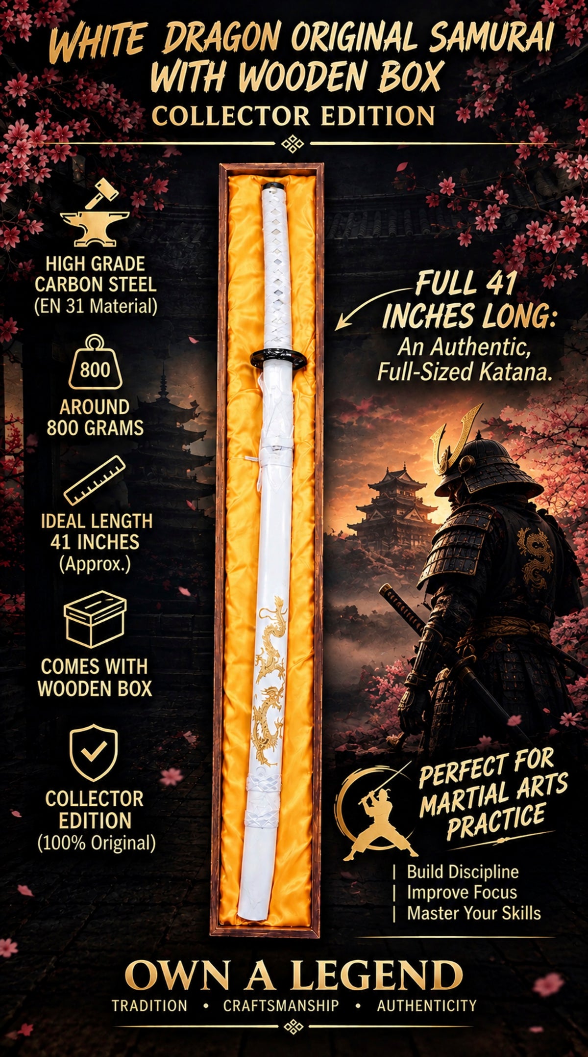 WHITE DRAGON ORIGINAL SAMURAI WITH WOODEN BOX
